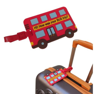 Cestovní visačka na kufr - červený dvoupodlažní Autobus